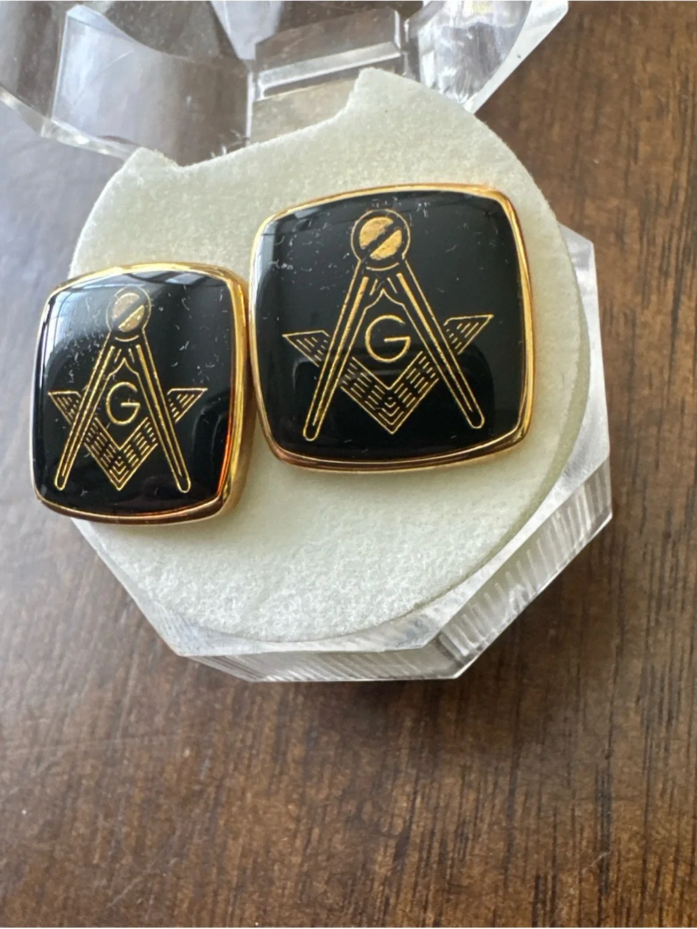 MASON MASONIC CUFFLINKS LINKS COMPASS FREEMASONS MENS Gold tone & Black Square